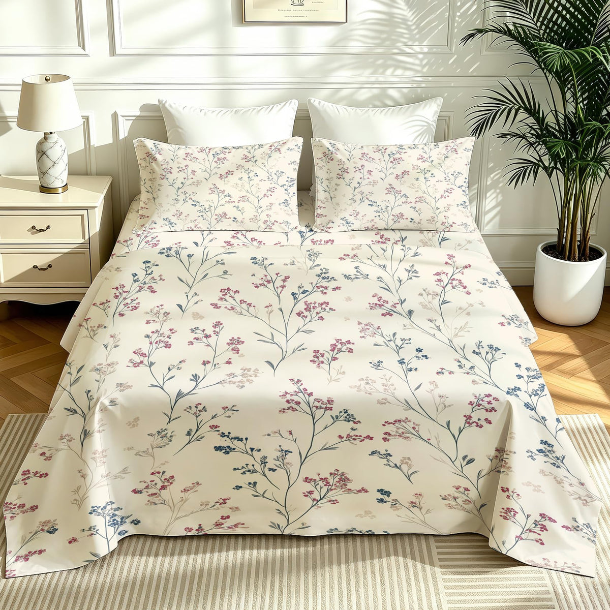 Wildflower King Bedding Set Minimalist Floral Sheet Sets