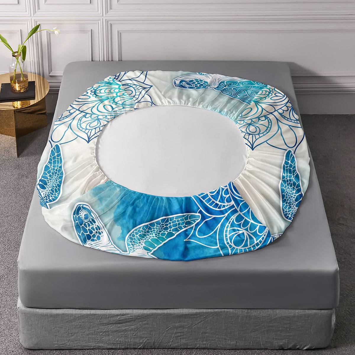 HOSIMA Sea Turtle Bedding Set,Coastal Beach Themed Bedroom Fitted Sheet Queen Size for Kids Teen Girls Boys Room Decor,1 Fitted Sheet+2 Pillowcases.