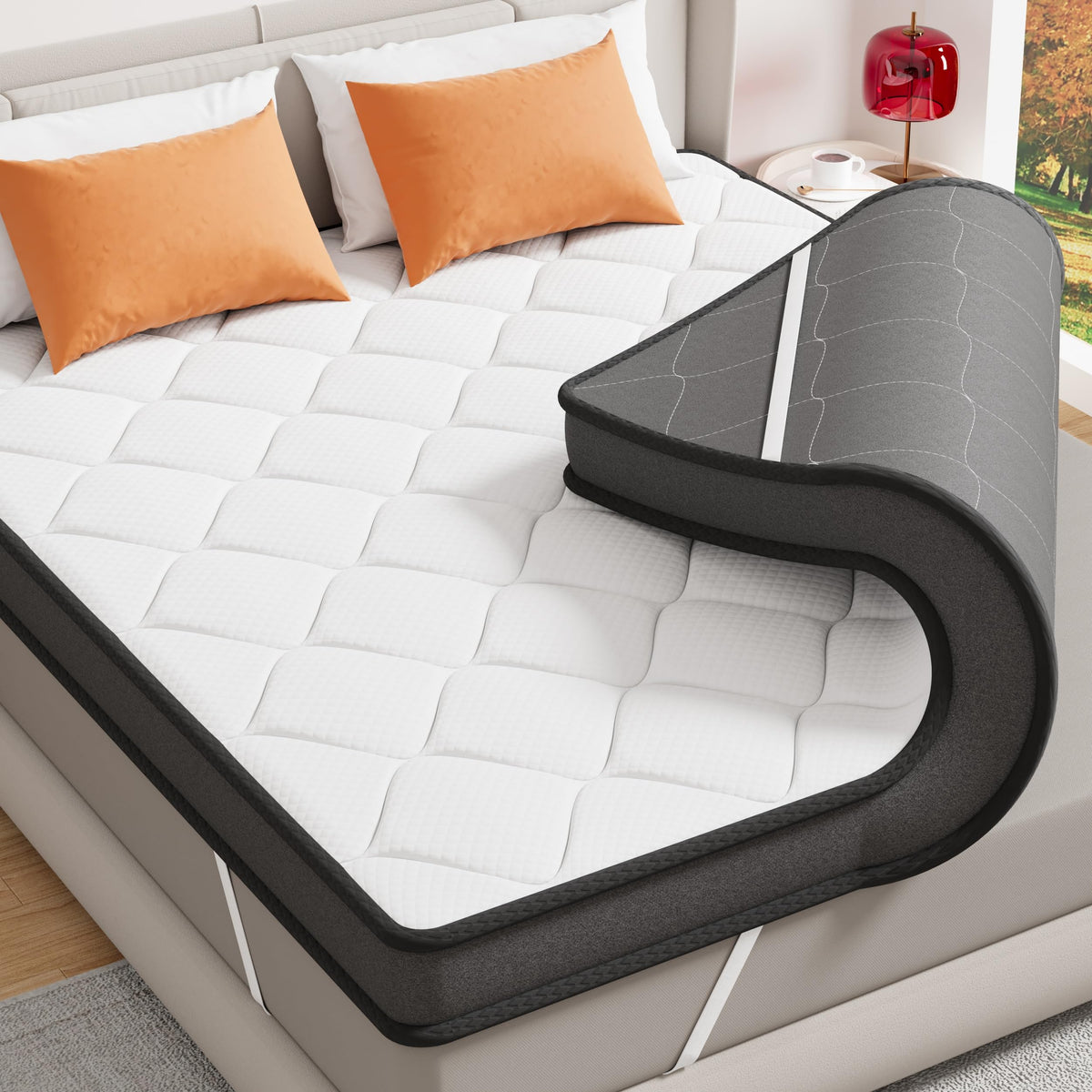 ELEMUSE 3 Inch Queen Size Memory Foam Mattress Topper, High Density Gel Foam Bed Toppers with Cooling Pillowtop for Back Pain Relief, Medium Firm Mattress Pad for Comfort Body Support