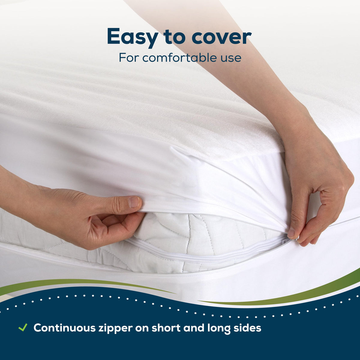 Sensalou Mattress Encasement Waterproof Twin – 5-Sided Terry Cover for Kids & Teens - Zipper Closure - Noiseless & Soft, White - Oeko-Tex & Dermatest Certified, Fits 18"