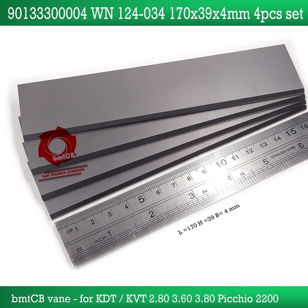 bmtCB Carbon vane 4pcs PM kit for Becker Pump Picchio2200 KDT2.80 KDT3.60 KDT3.80 KVT2.80 KVT3.60 KVT3.80 90133000004 WN124-034 DIM: 170mm x 39mm x 4mm