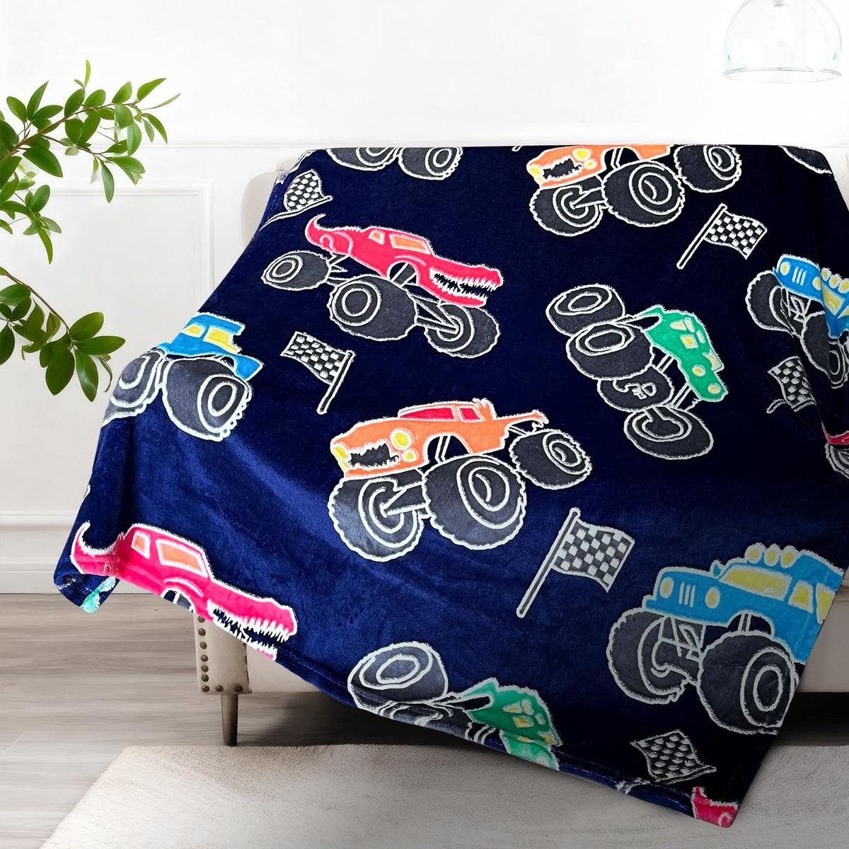 TEHALK Monster Truck Blanket for Boys/Girls/Kids/Toddler/Baby, Monster Truck Toys for Boys Age 3-12, Car Blanket for Birthday/Unique Gifts 40"x 60"