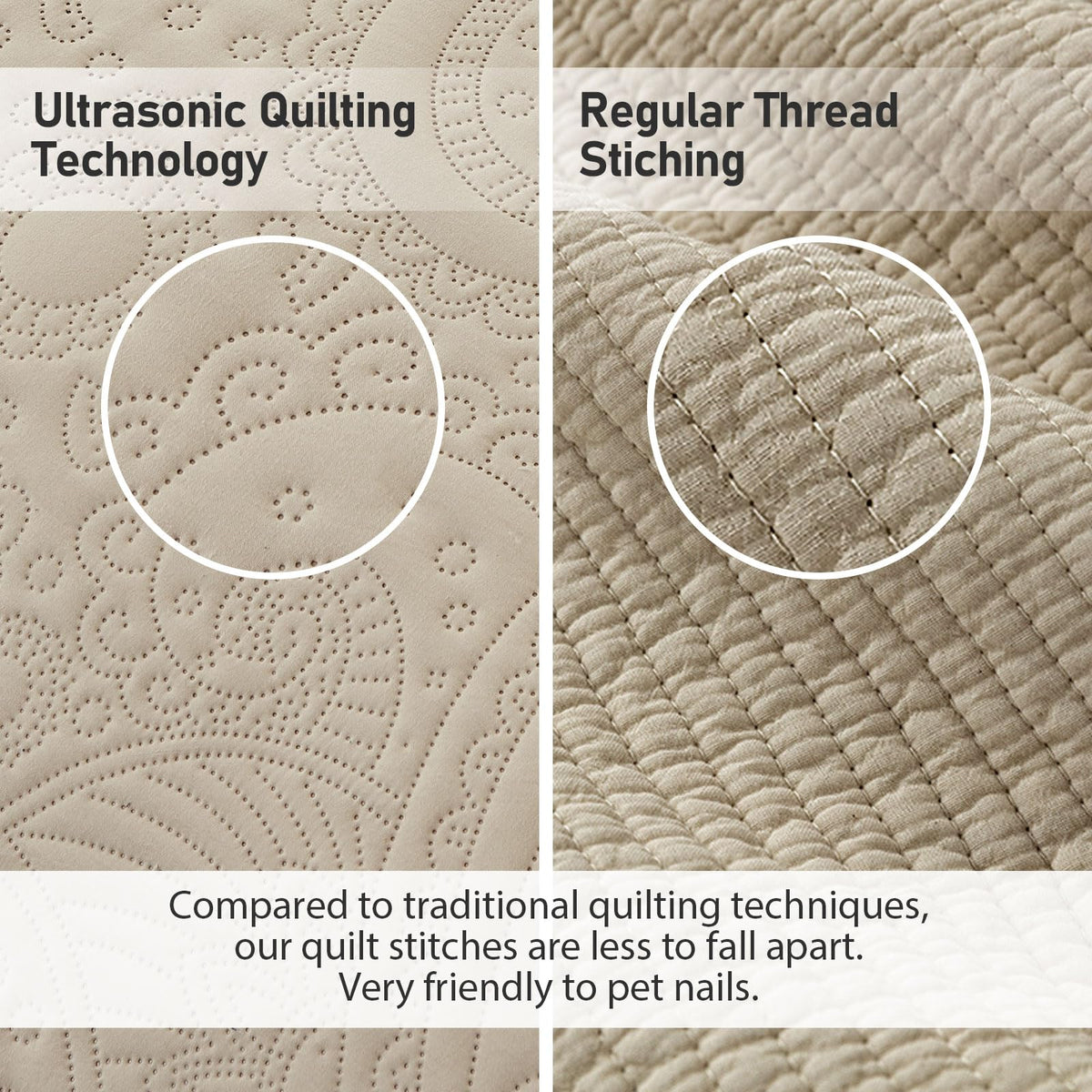 Qucover Alaska King Bedspread 132x 120, Oversized King Bedspread Extra Wide, 3 Piece Soft Microfiber Lightweight Oversized King Quilts Bedding Set, Quilting Paisley Pattern, with Pillow Shams, Beige