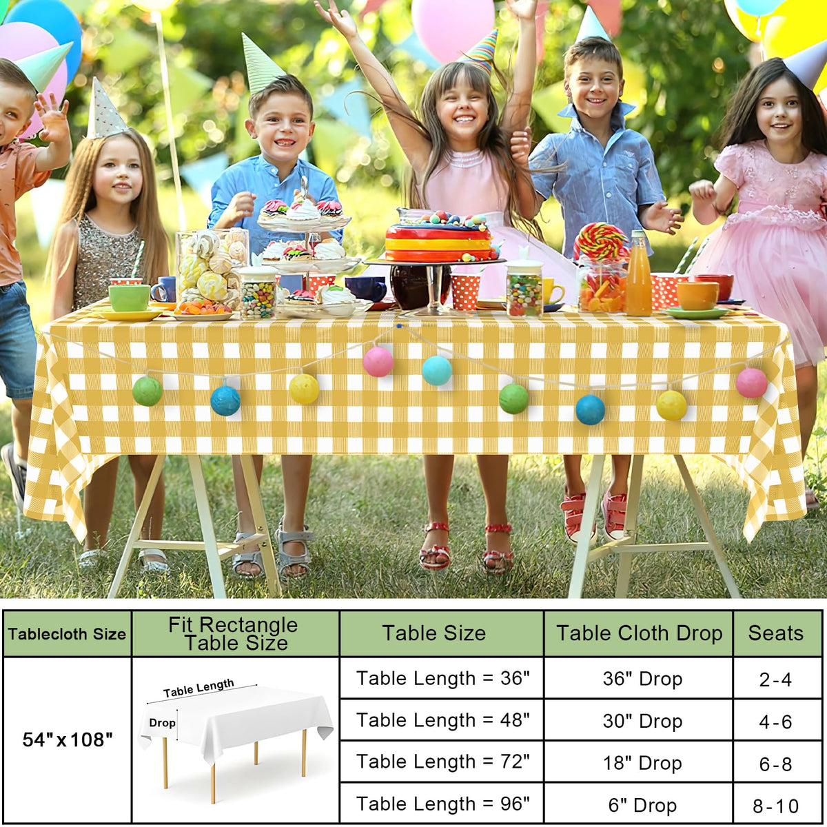 misaya 3 Packs Buffalo Disposable Table Cloth, 54 x 108 Inch Waterproof Plastic Tablecloth, Rectangle Gold and White Checkered Table Covers for Picnic, Birthday, Party, Back to School