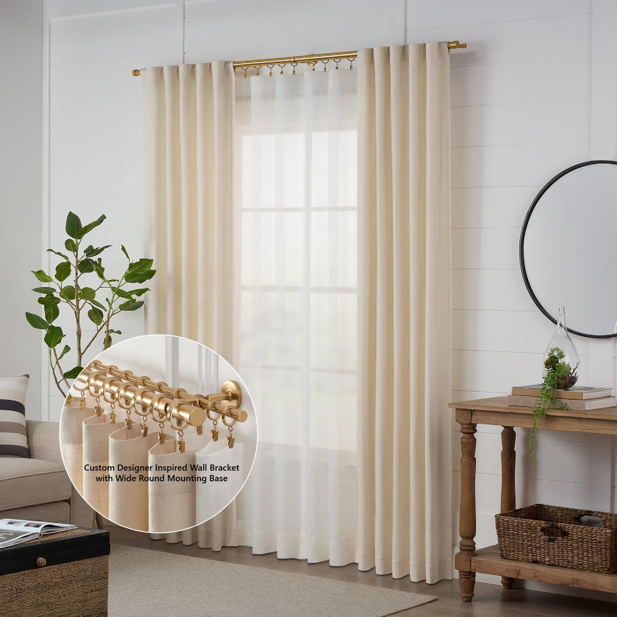 MODE Cambria Designer Series - Premium 7 foot Custom Double Curtain Rod - 1-1/8 inch Large Diameter - Non-Adjustable for a Seamless Look - Premium Designer Brackets and End Caps - Brushed Gold Finish