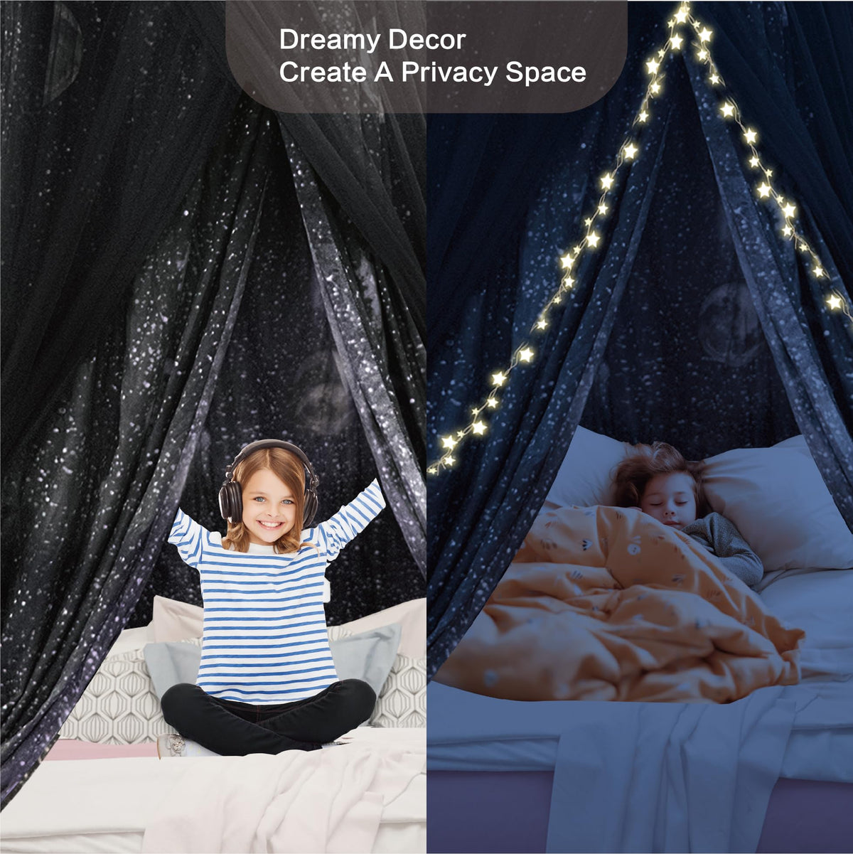 ZXPLO 32"x 106" Bed Canopy for Girls & Adults, Double Layer Princess Round Dome Bed Curtain Canopy Drapes, Dreamy Mosquito Net Reading Nook, Bedroom Decoration (Moon)