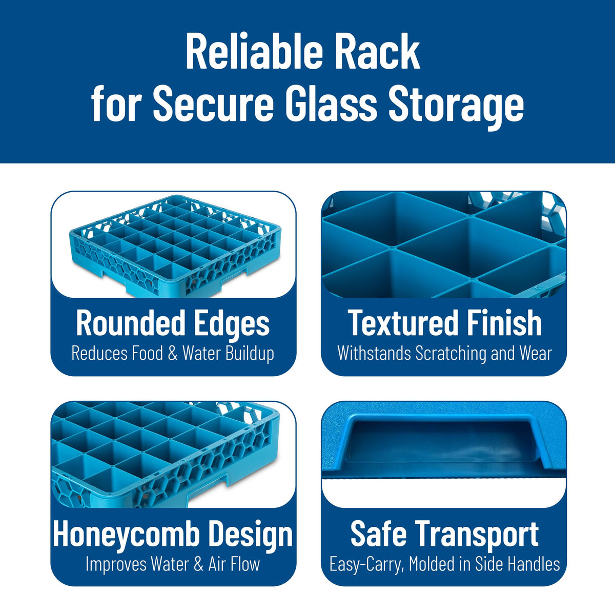 Carlisle FoodService Products RG3614 OptiClean 36 Compartment Glass Rack, 2.94" Compartments, Blue (Pack of 6)