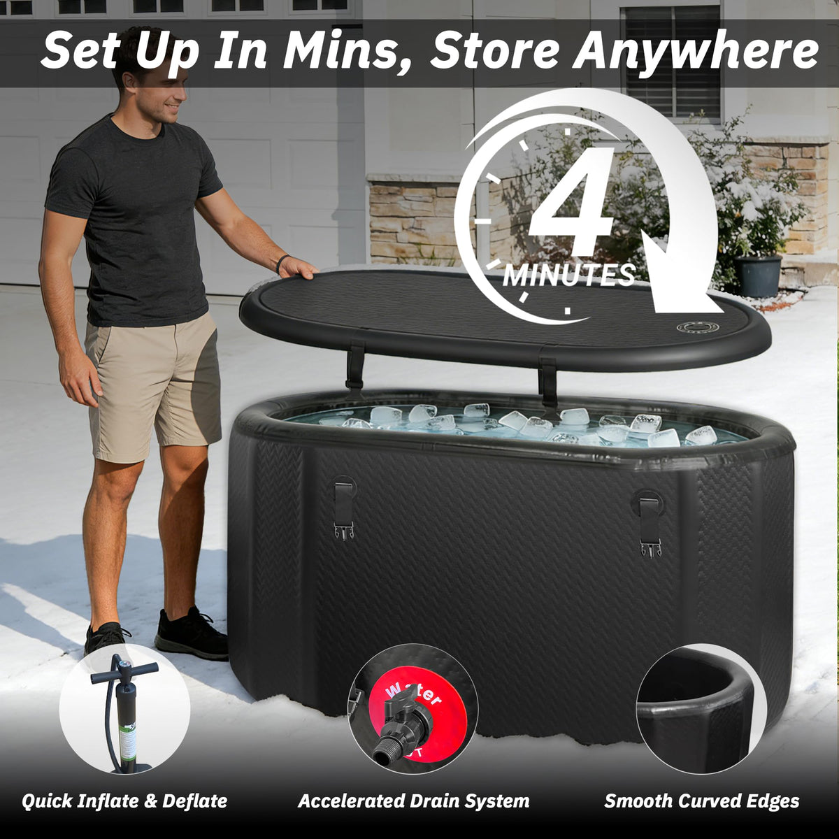 500L Large Ice Bath Tub with Lid, Oversized Inflatable Cold Plunge Tub for Tall Big People, Full Body Immersion, Compatible with Water Chiller, Portable Recovery Tub for Athletes Indoor Outdoor Use