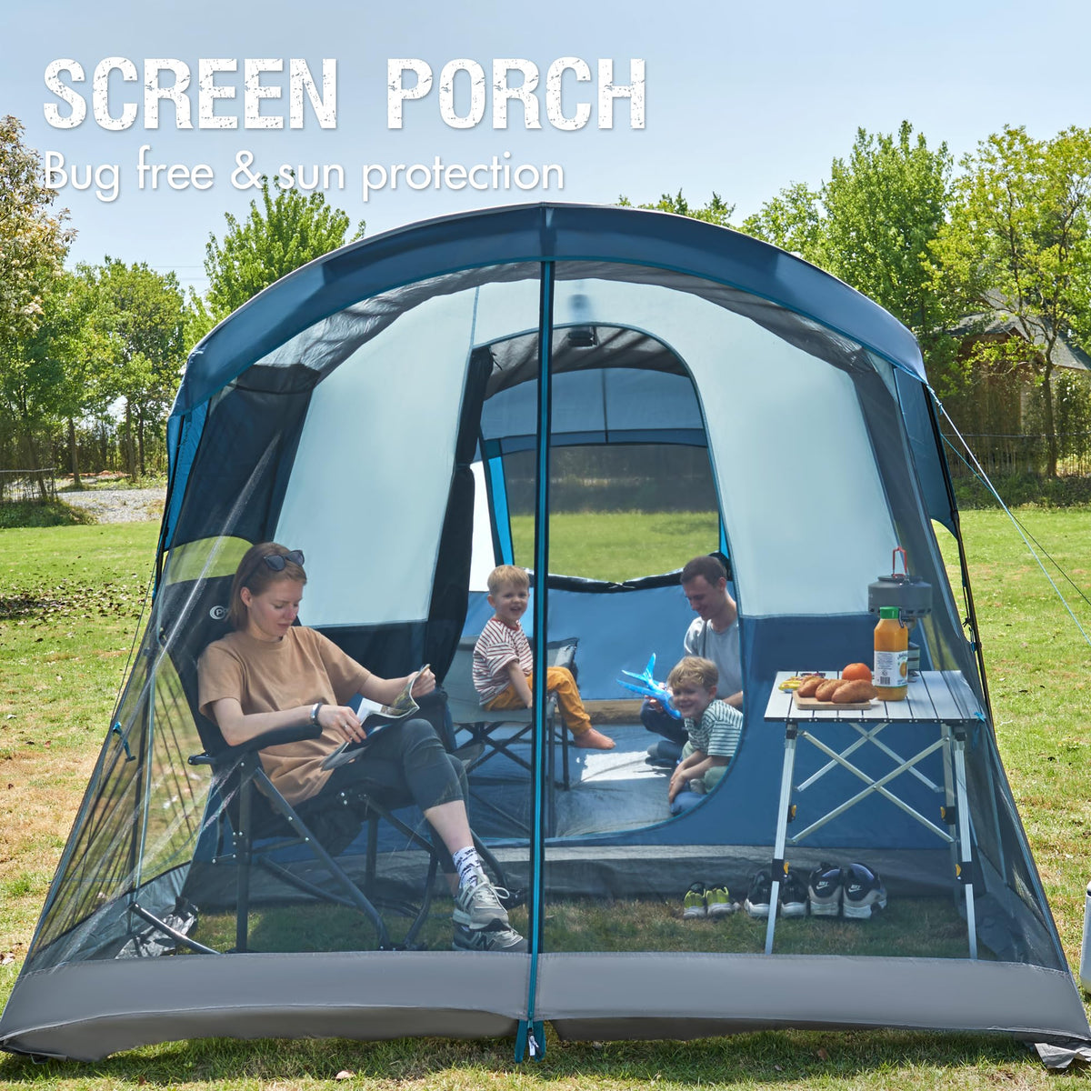 Portal 6 Person Family Camping Tents with Screen Porch, Weater Resistant 7' Tall Tent with Rainfly & Upgrated Poles, Easy Setup Tent for Outdoor Family Camping