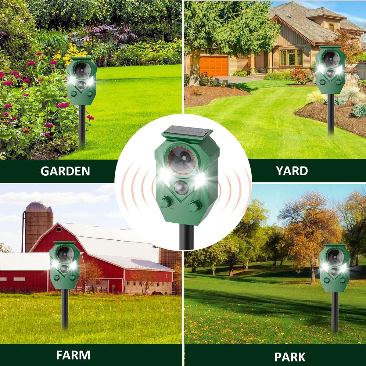 4 Pack Solar Ultrasonic Animal Repeller Outdoor – Motion Sensor Activated Cat & Dog Deterrent, IP65 Waterproof, Strobe Lights & Sound, Deer Repellent for Yard, Lawn, Farm