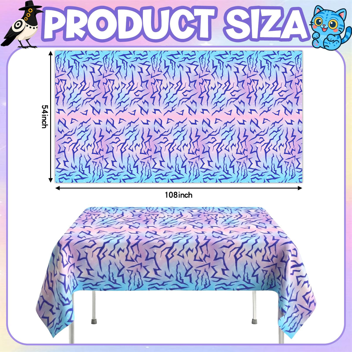 LYYLYYWUHU 2PCS Demon Birthday Hunters Tablecloth Decorations, Purple Energy Lightning Pattern Table Covers for Girls Party Supplies, Plastic Magical Music Themed Disposable Table Cloths 54x108 Inch