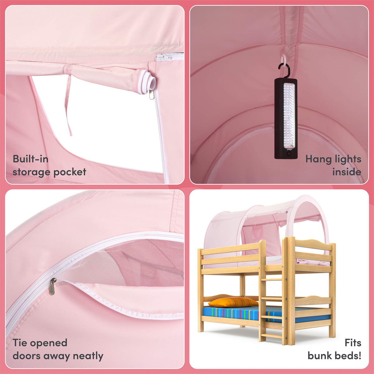 Snuggy Pod Bed Canopy – Pink (Twin Size) | Pop-Up Bed Tent | Sensory-Friendly Indoor Sleep Pod with Privacy & Light Blocking | Lightweight, Breathable & Foldable Design | Carry Bag Included