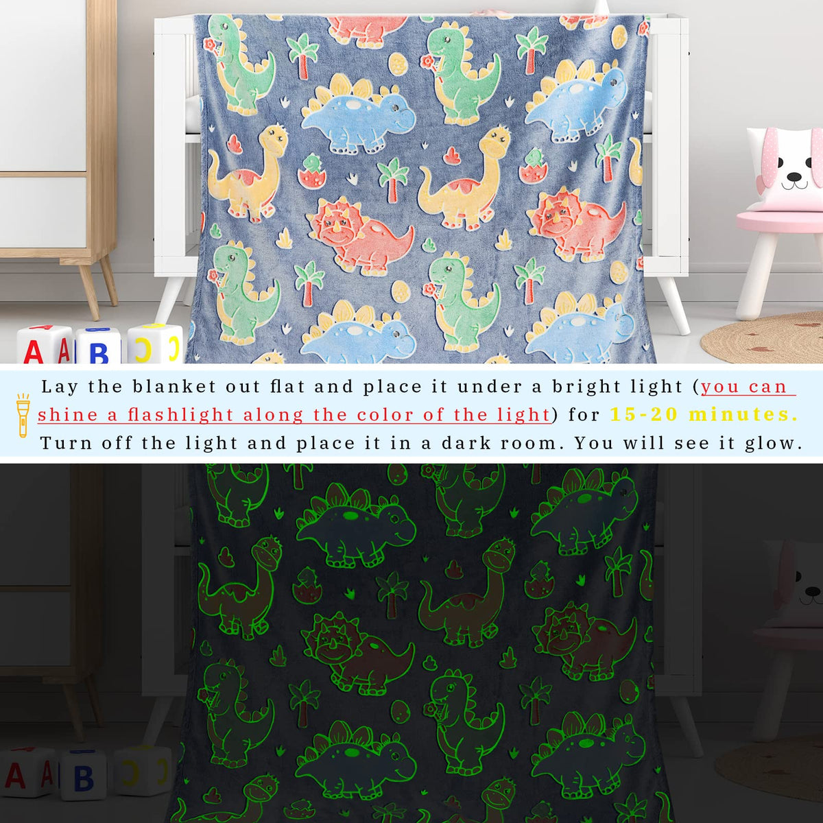 Gdindff Glow in The Dark Dinosaur Blanket for Kids/Boys/Girls/Toddler, Cute Dino Kids Throw Blanket for Birthday/Graduation Gifts, Dinosaur Toys Gifts for Boys Girls Age 3-10 50"x60"