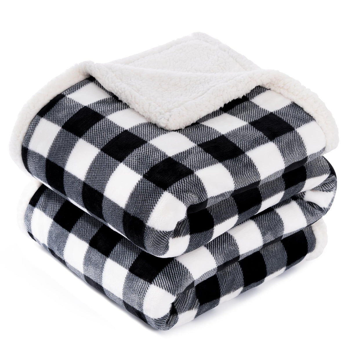 BEAUTEX Sherpa Fleece Flannel Throw Blanket, Super Soft Warm Buffalo Plaid Plush Blankets and Throws, Lightweight Cozy Fuzzy Blanket for Couch Sofa Bed (Black, Throw 50" x 60")