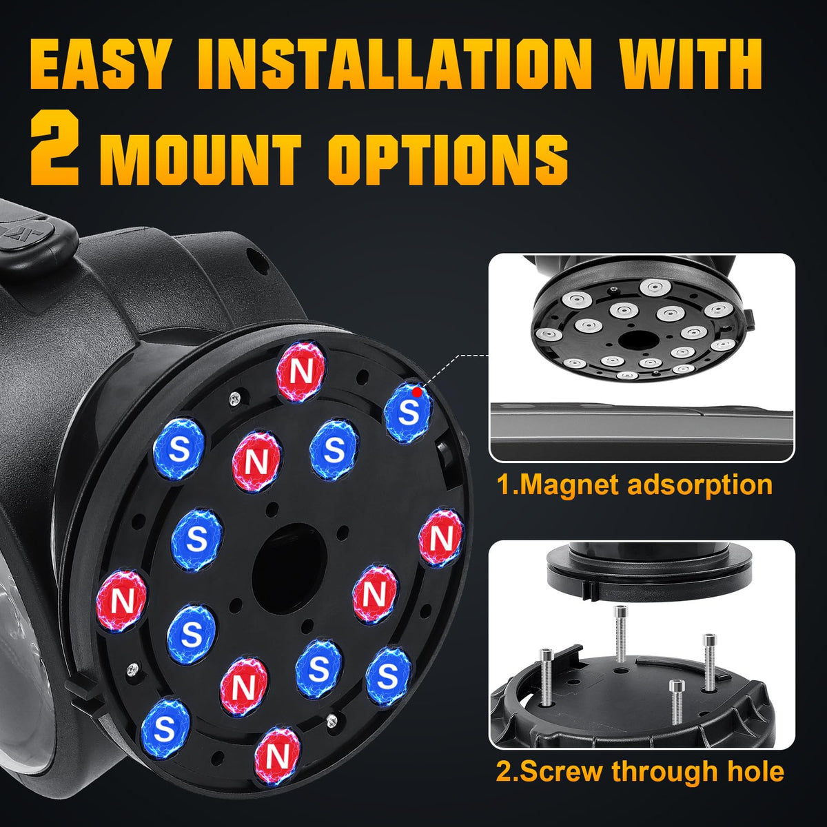 AUXTINGS 360 Degree LED Spotlight Search Light LED Rotating Remote Control Work Light with Magnetic Base for SUV Boat Home Security Protection Emergency Lighting Farm Field Garden