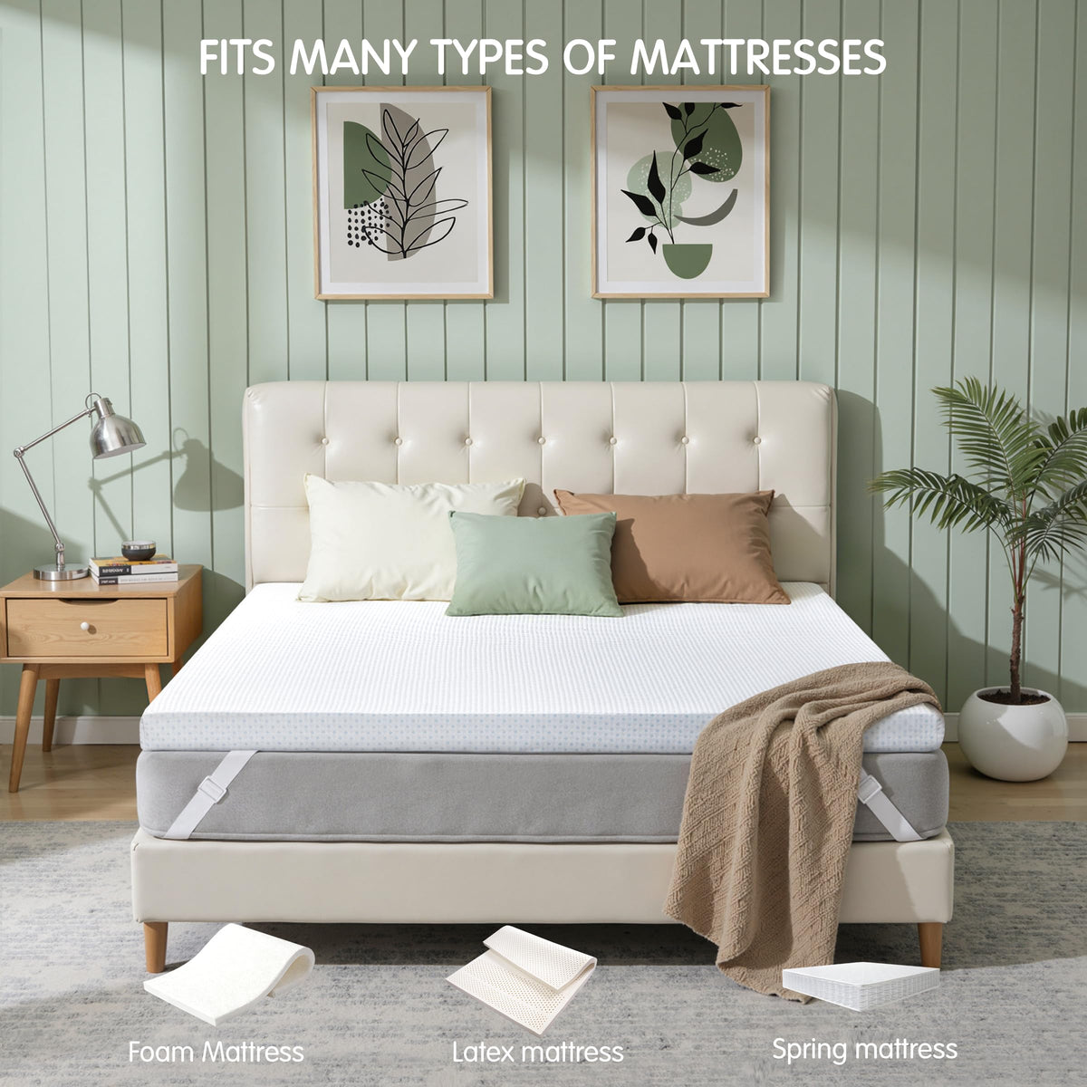 Subrtex Mattress Topper Cover (Only Cover) Mattress Protector Bedding Rayon Made from Bamboo Removable Mattress Encasement Mattress Cover with Zipper (4 Inch, White, Queen)