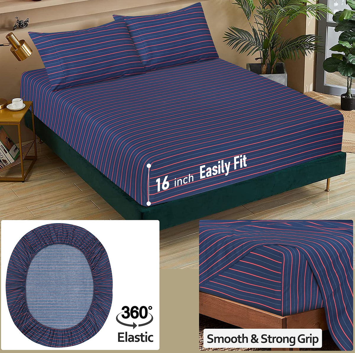 RUVANTI 100% Cotton Percale Sheets Full Size, Nautical