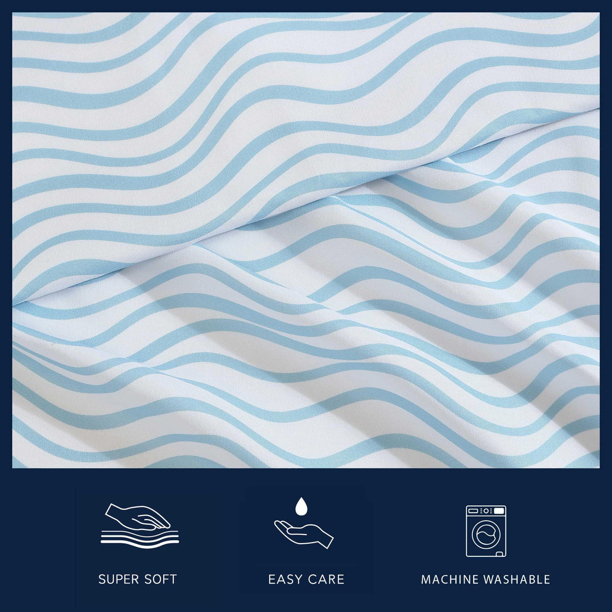 Nautica - Sheet Set, Breathable & Cooling Microfiber Bedding with Matching Pillowcase, Deep Pocket, Fully Elasticized (Linearly Waves Ocean Breeze Blue, Twin)