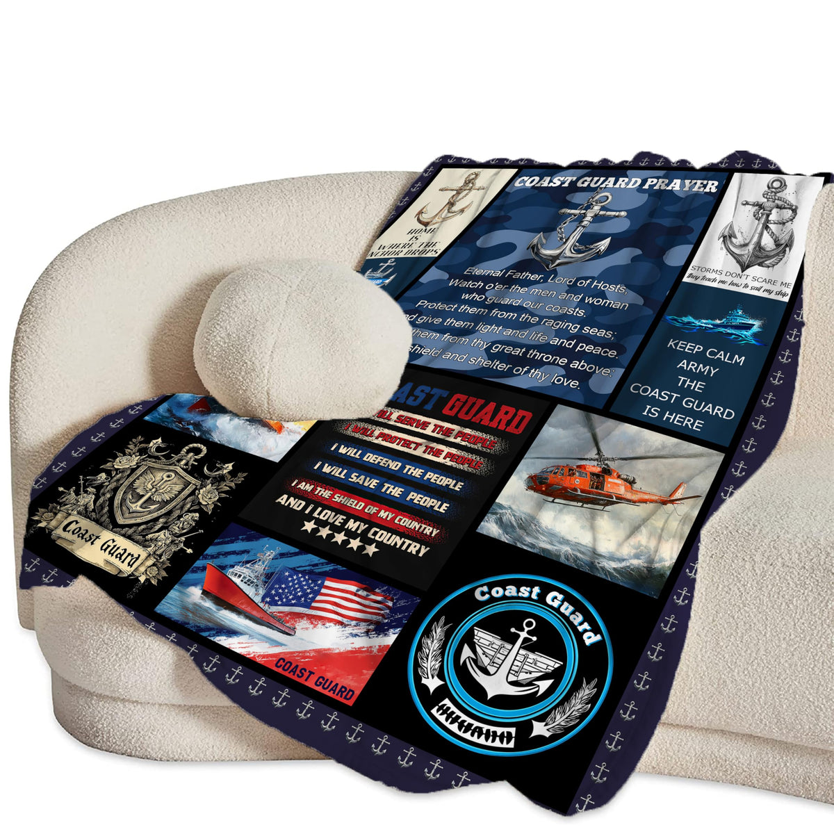 Coast Guard Blanket Soft Fuzzy Fleece Navy Coastal Anchor Blankets Decor Cozy Warm Plush Flannel Blanket Gifts for Men Women Boys Girls Home Chair Sofa Couch Bed 50"X40"