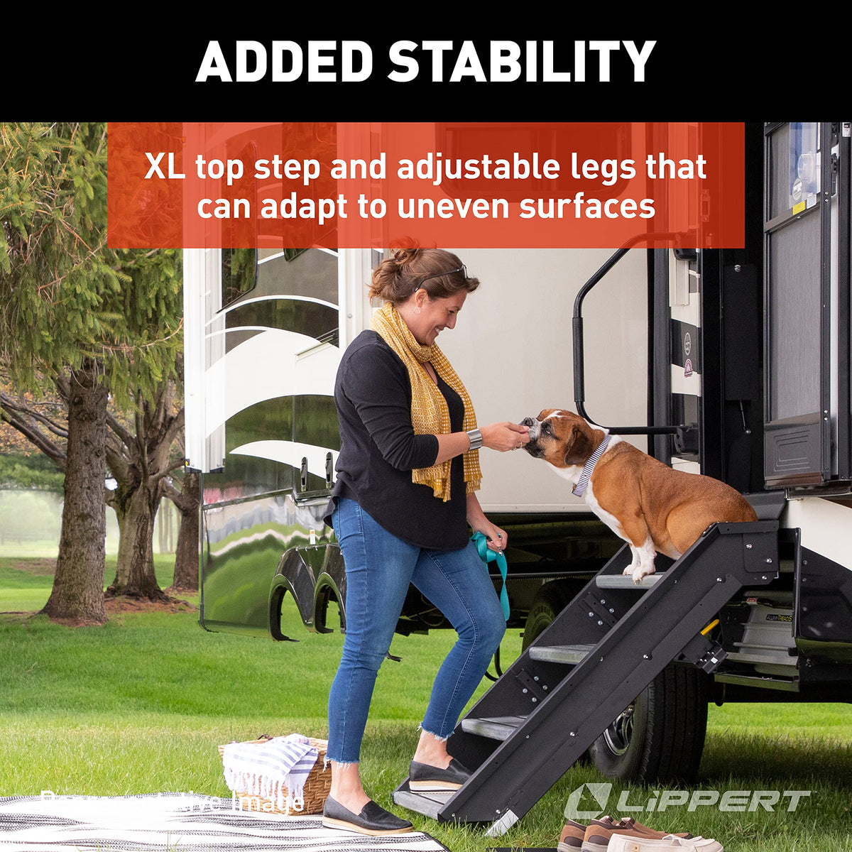 Lippert-791573 Solid Step Triple Step for RV and Travel Trailer Entry Doorway , 30-inch,Black