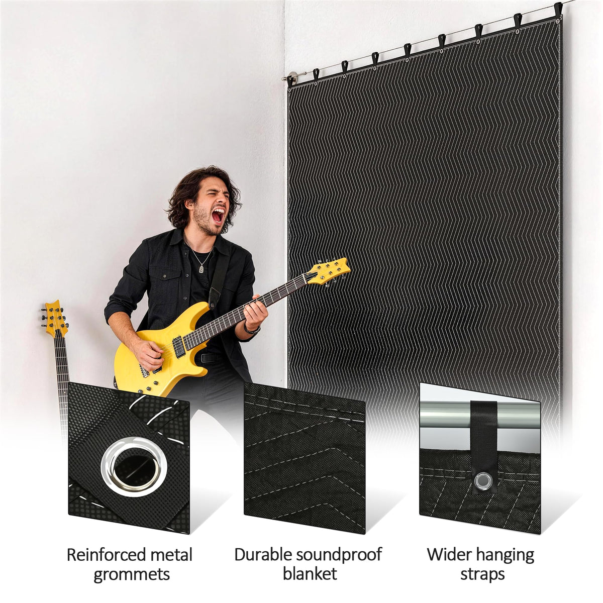 petour Soundproof Blanket for Door 4PCS, 96" x 80" Heavy Duty Acoustic Sound Dampening Blanket with Metal Grommets, Noise Reduction & Light Blocking for Studio, Room, Basement (96" x 80")