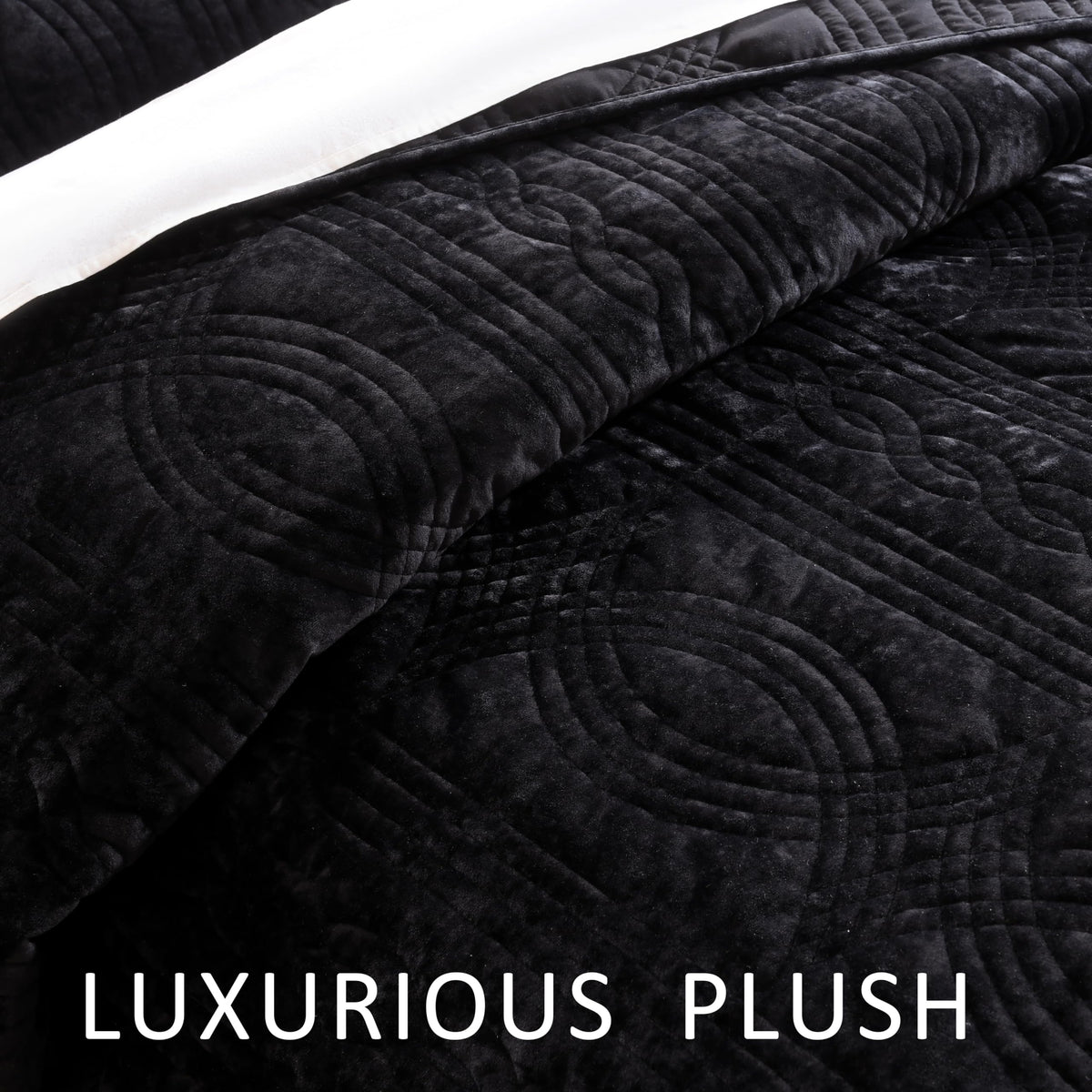 Homzard Velvet Quilt Set Queen Size, Black Velvet Comforter Set, Bedspread Coverlet Quilted Bedding Set,for All Season
