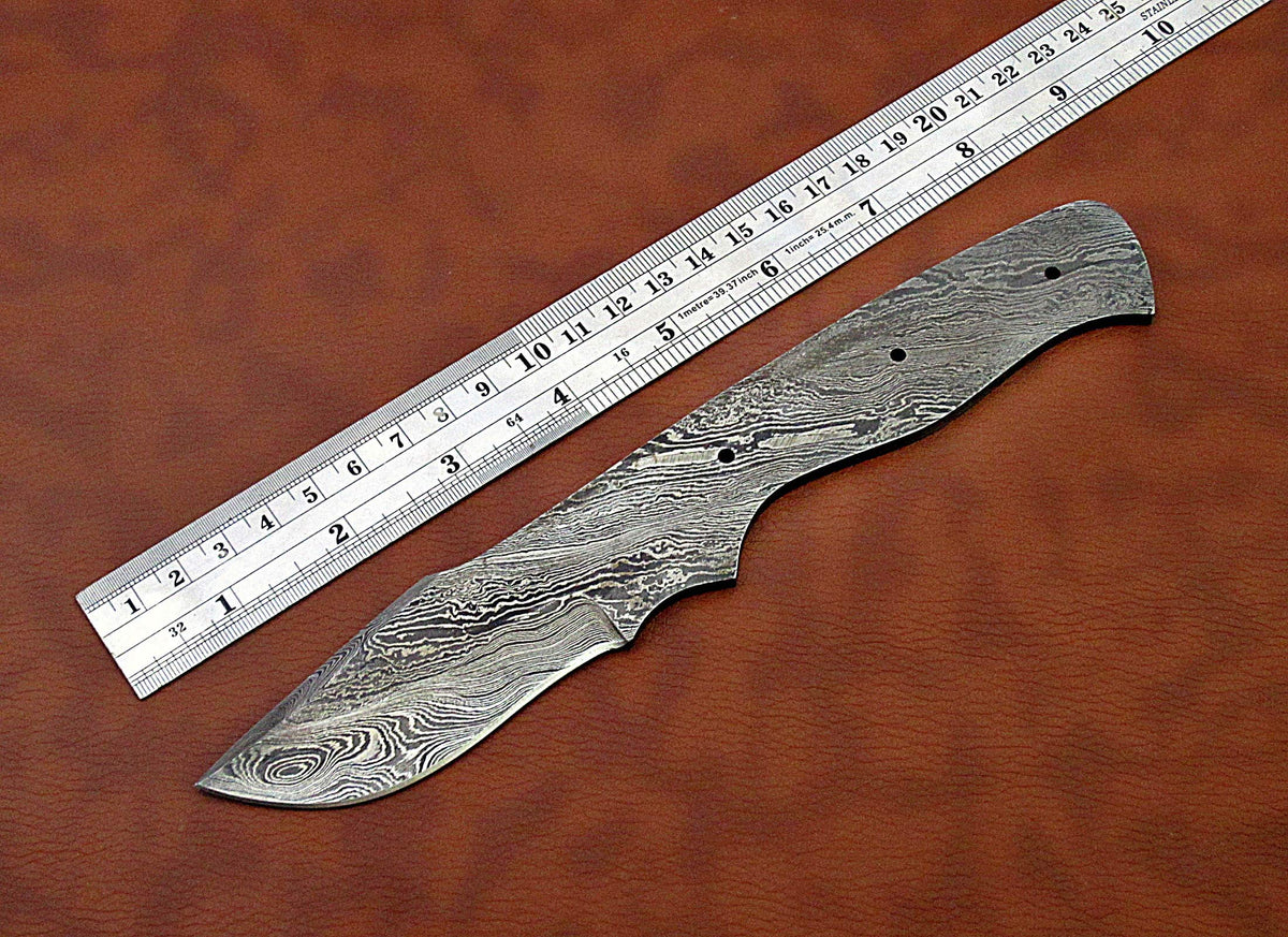 5 pieces set of 8 to 9.5 inches long hand forged twist pattern Damascus steel blank blade skinning knife set, Over all 44 inches long blades compact pocket knife blanks, knife making supplies