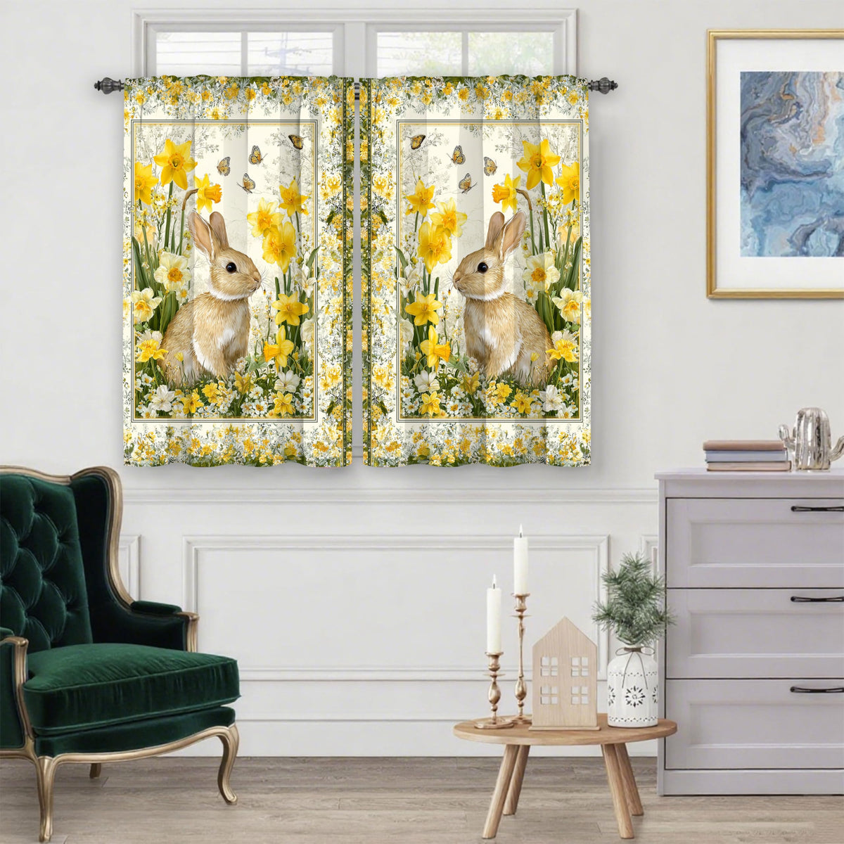 Worltoldb Easter Bunny Kitchen Curtains Cafe Curtains for Bathroom Dining Room Living Room Pocket Window Drapes 2 Panels Set 28"x36"