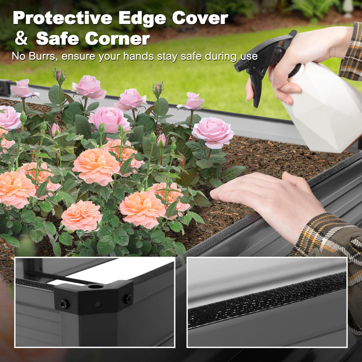 NUU GARDEN Rectangular Galvanized Raised Garden Bed for Gardening Elevated Planting Metal Planter Box Outdoor Patio Planting Bed for Vegetables Flowers Herb, Dark Gray
