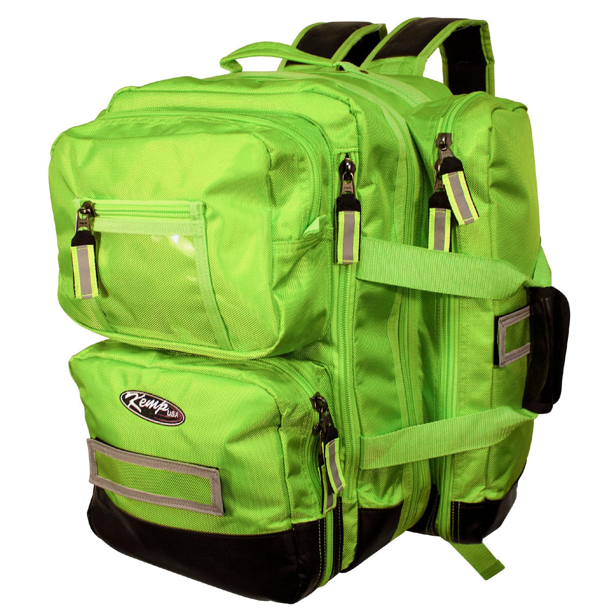 Kemp USA Ultimate EMS Backpack EMT Emergency Medical Bag Fits BLS ALS Gear and D Tank Oxygen Cylinder 1680D Nylon Multiple Grab Points Chest Waist Straps Color Coded Pouches Neon Green