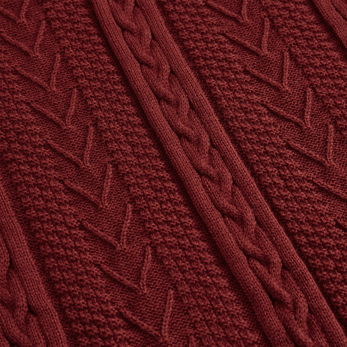 Longhui bedding Wine Red 50 x 63 Inches Acrylic Cable Knit Sherpa Throw Blanket - Thick, Soft, Big, Cozy Knitted Fleece Blankets for Couch, Sofa, Bed - Large Coverlet All Season, Burgundy Color