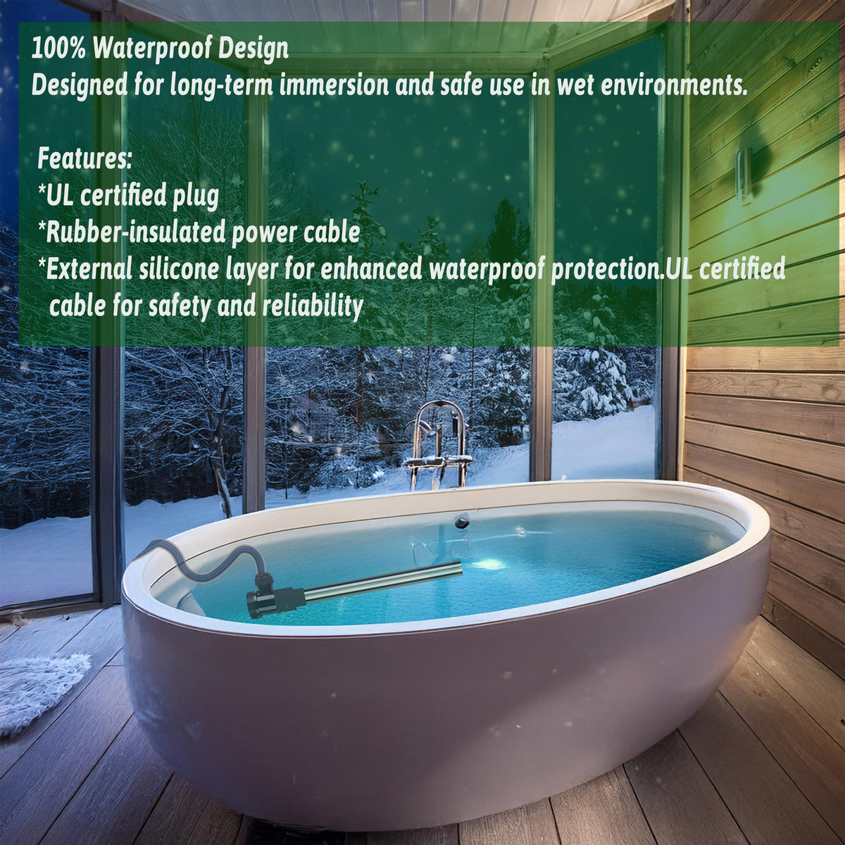 2000W Fully Submersible Water Heater of Baptismal Pool & Bathtub – Portable Immersion Electric Heater with Temp Control & WiFi Timer for Spa, Hot Tub, Bucket, Above Ground Pool & Inflatable Pool etc