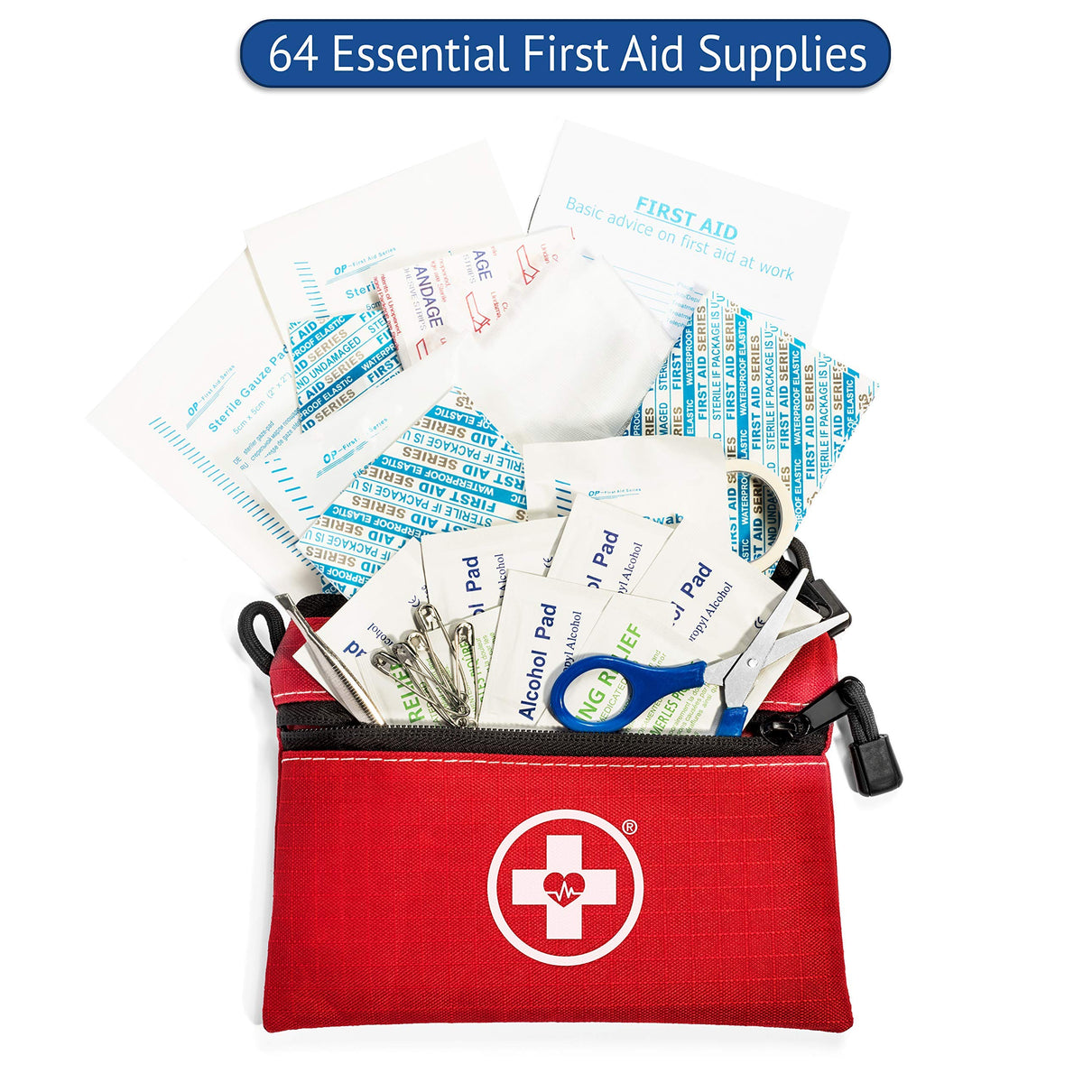 Swiss Safe 2-in-1 First Aid Kit for Car, Travel & Home, Businesses - Bonus Mini Kit for Medical Emergency Aid, Survival, Camping - 64 Piece, 25 Pack