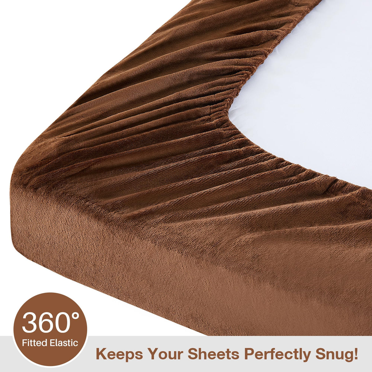 Viviland Full Plush Bed Sheets, Microfleece Fitted Sheets with 15" Deep Pocket, Flannel-Like Fuzzy Velour Velvet Winter Sheets & Pillowcase Set - Maillard Brown