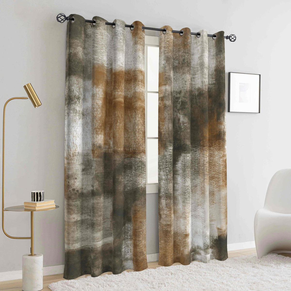 Asuexpect Abstract Curtains for Living Room 2 Panels Abstract Rust Curtain Room Darkening Grommet Window Drapes Modern Decorative Window Treatments for Bedroom, 52x84 Inches, Tan