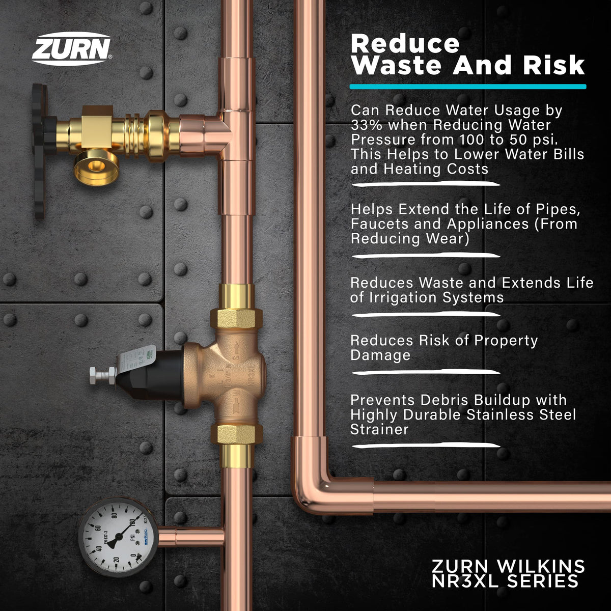 Zurn Wilkins 114-NR3XLDULU 1-1/4" NR3XL Pressure Reducing Valve with Union Capable Female x Female NPT Connection