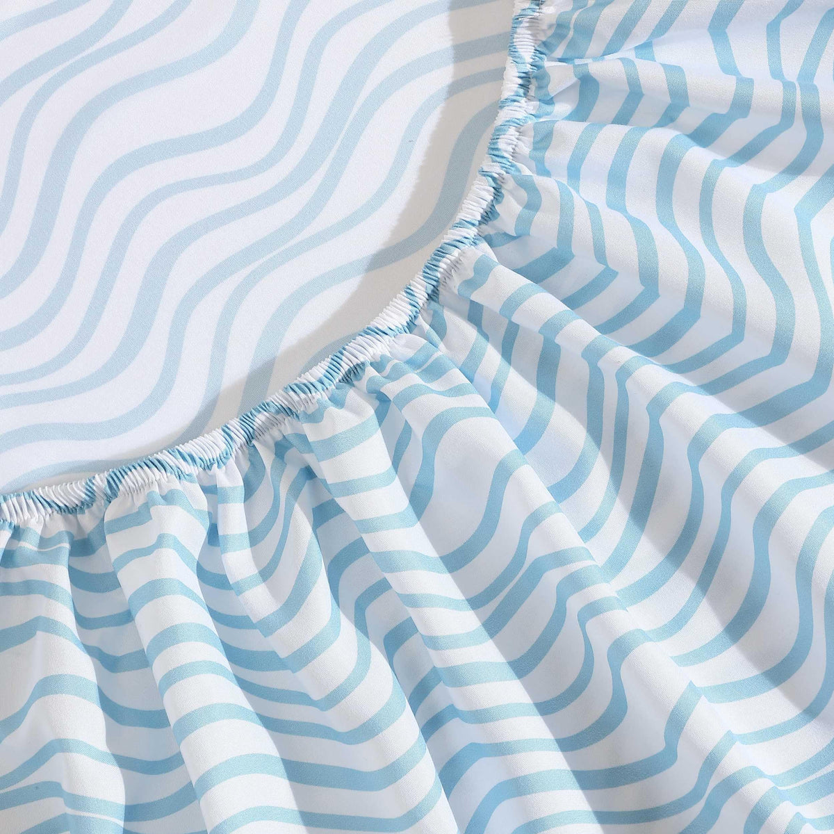 Nautica - Sheet Set, Breathable & Cooling Microfiber Bedding with Matching Pillowcases, Deep Pocket, Fully Elasticized (Linearly Waves Ocean Breeze Blue, Queen)