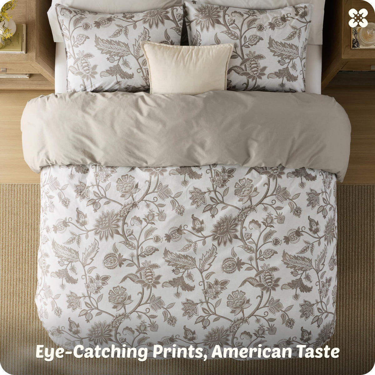 Bedsure Floral Duvet Cover Queen Size - 100% Cotton Reversible Entwined Vines Pattern Duvet Cover Set, 3 Pieces Soft & Breathable PureWoven Bedding Set with 2 Pillow Shams (Linen Vines, 90"x90")