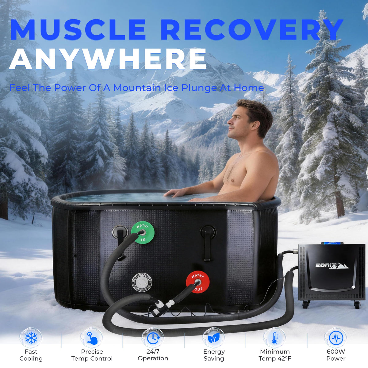 Upgrade 1/3 HP Cold Plunge Chiller,Ice Bath Water Chiller for Cold Plunge Tubs,42°F Cold Plunge Cooling System,Built-in Filter & Pump, Insulated Hoses,Remote Control,Ideal for Ice Bath Recovery