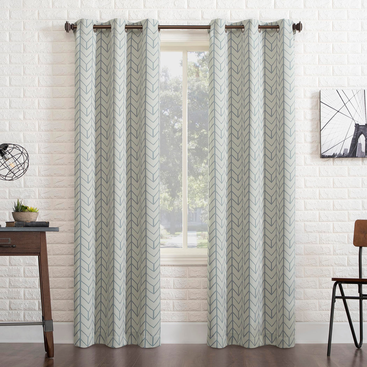 Sun Zero Kenwood Chevron Blackout Grommet Curtain Panel, Stone, 40"W x 84"L (1 Panel)