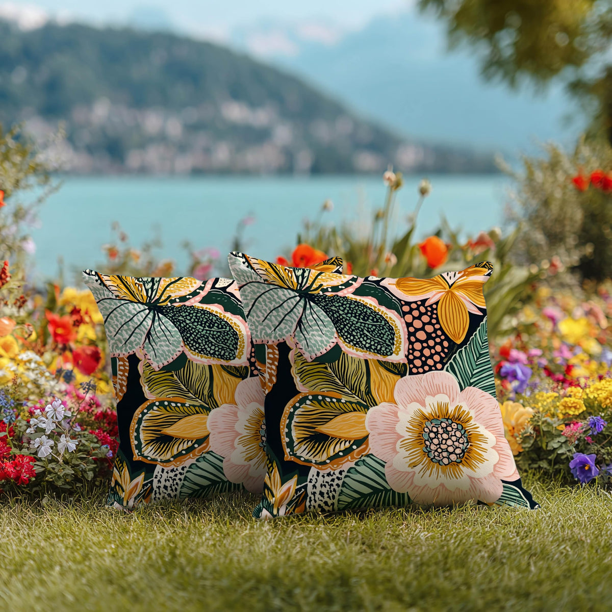 mellicoma Waterproof Outdoor Pillow Covers 18x18 Pack of 2 Bold Tropical Floral Pattern Throw Summer Outdoor Pillows for Garden Funiture Patio Home