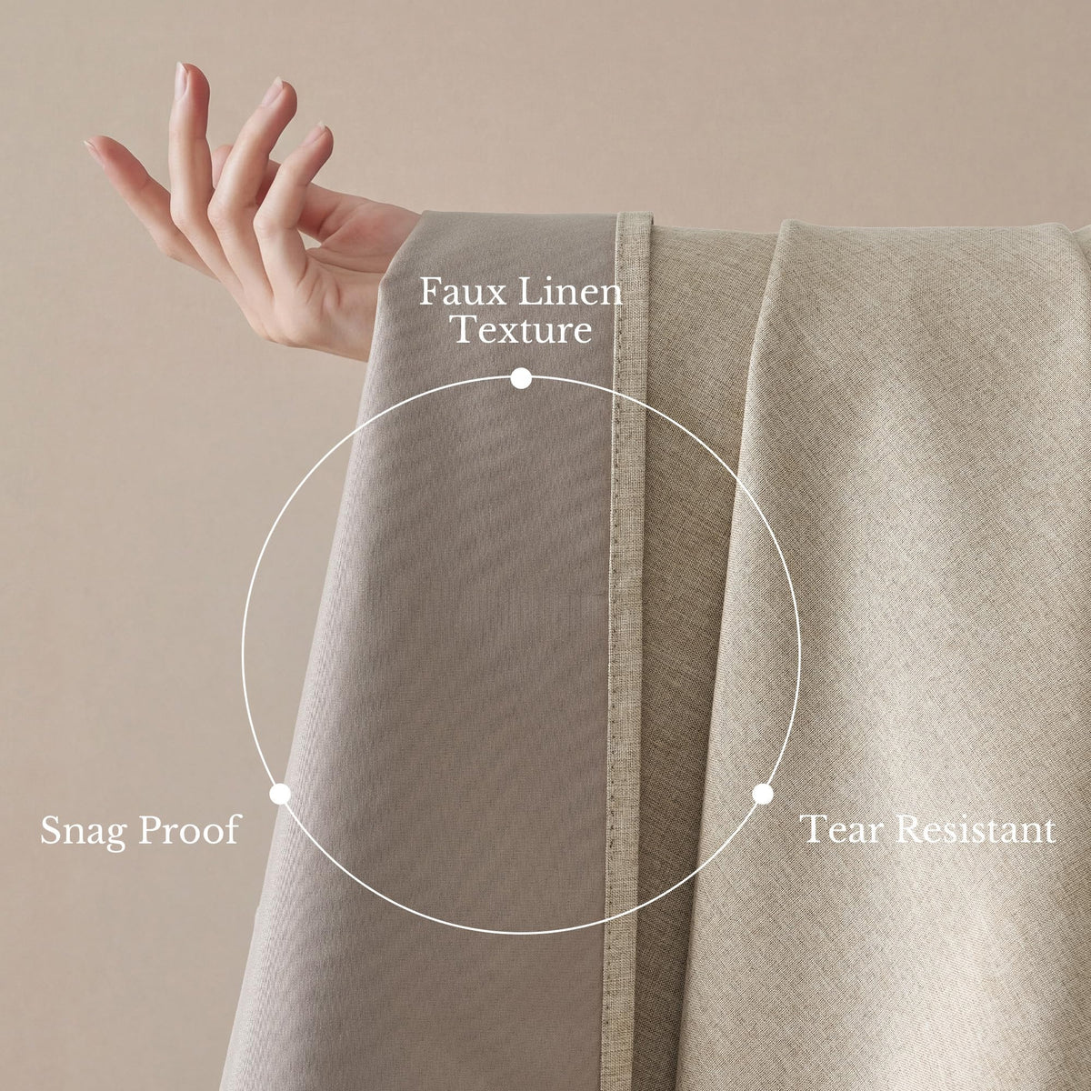 NICETOWN Scratch-Proof 100% Blackout Beige Curtains for Living Room, High-Density Linen Blend Window Treatments Rod Pocket & Back Tab Thermal Drapes for Nightshift, W52 x L84, 2 Panels
