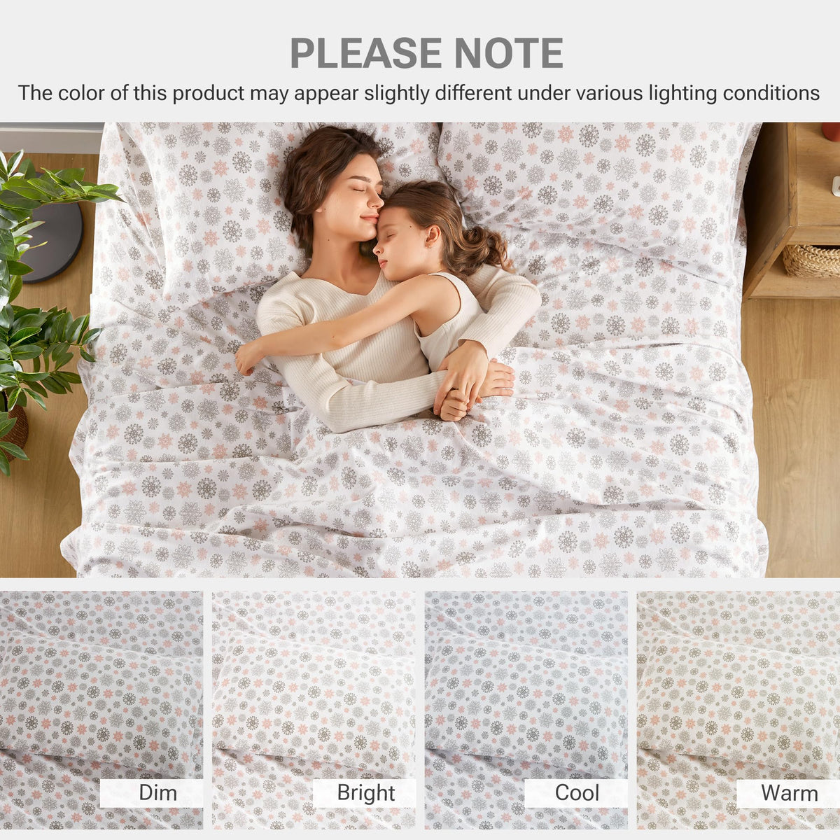 True North by Sleep Philosophy Cozy Flannel Warm 100% Cotton Sheet - Novelty Print Animals Stars Cute Ultra Soft Cold Weather Bedding Set, Twin XL, Pink/Grey Snowflakes 3 Piece
