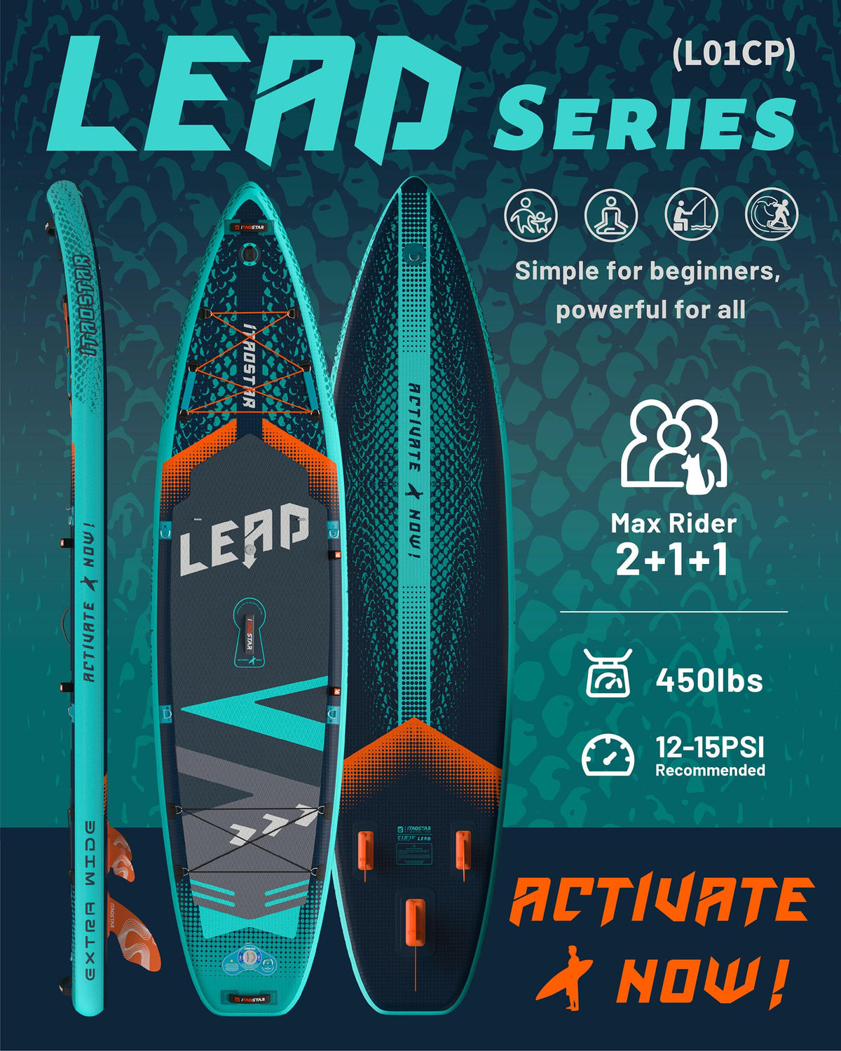 iTAOSTAR Lead 12' × 35" Inflatable Stand Up Paddle Board with Seat, Extra Wide SUP Board with 5 Fins Stable Design for Adults, Youth, All Skill Levels, Lakes, Oceans & Fishing