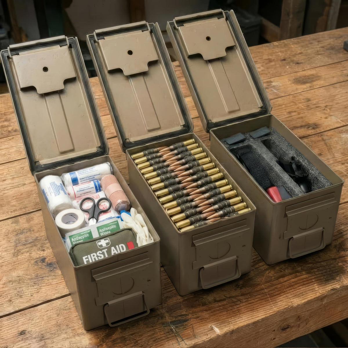 HOMESTEAD 50 Cal Metal Ammo Can – 6-Pack M2A1 Military Grade Ammo Storage Box, Airtight & Water-Resistant Ammo Containers for Long-Term Storage, Desert Tan Color