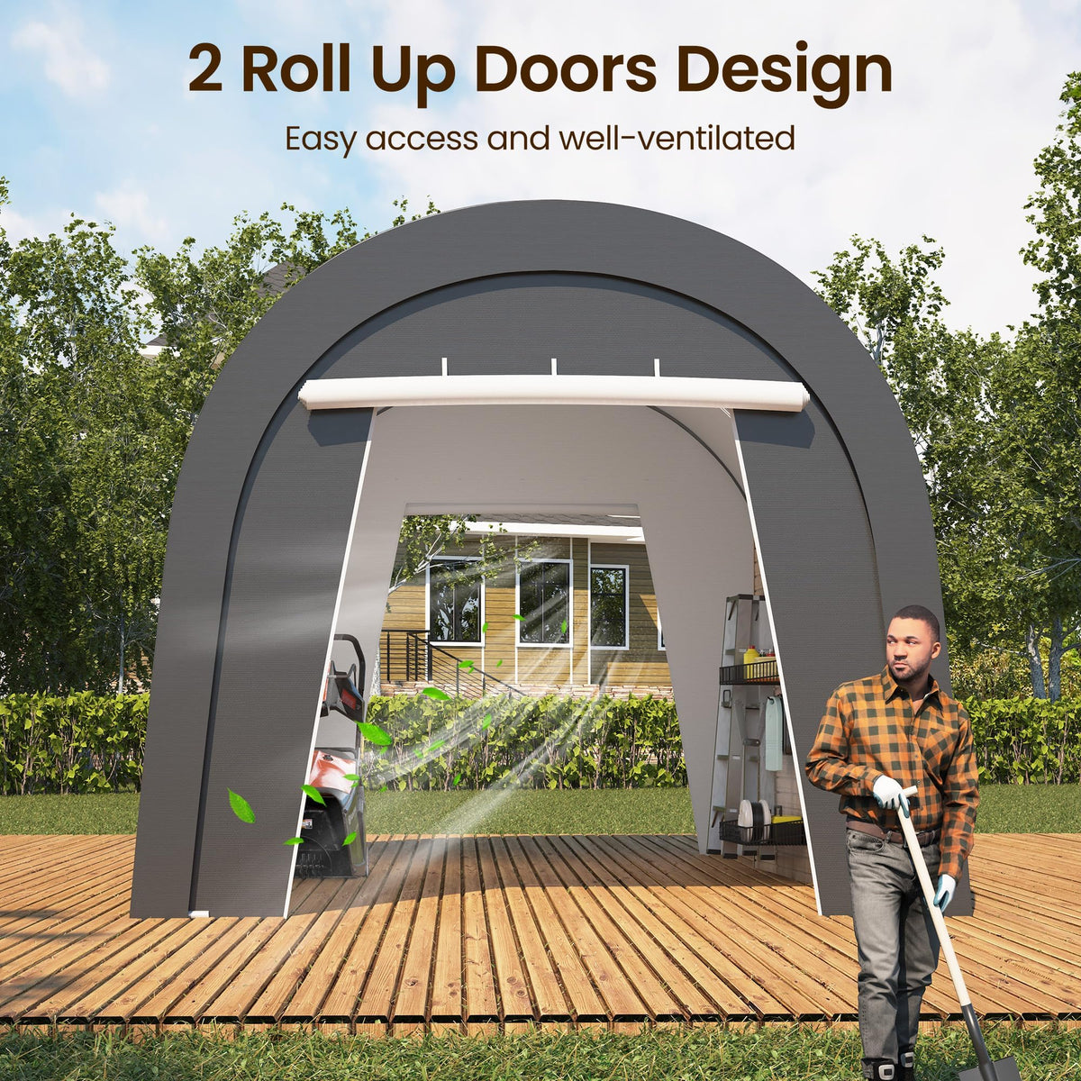 Wisteria Lane Heavy Duty Carport with 4 Cloth Bags, All-Weather Portable Garage with 2 Roll-up Doors, Car Canopy Storage Shelter Shed for Cars, Truck, or Garden Tools, 10' x 15'