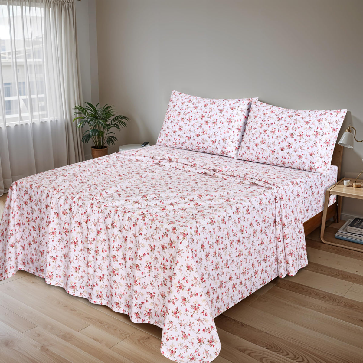 RUVANTI 100% Cotton Percale Sheets Queen Size, Bouquet
