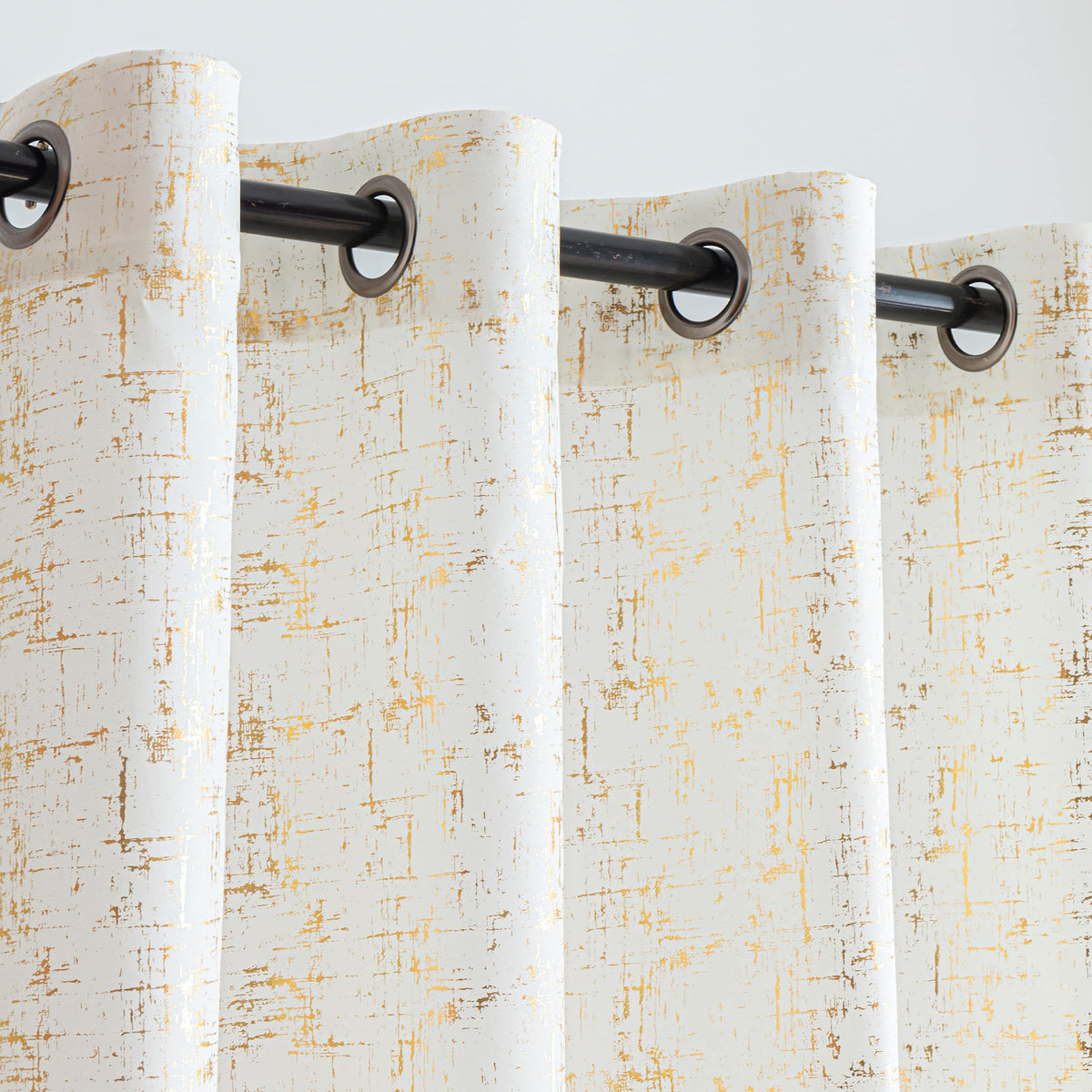 Taisier Home Gold Foil Print Linen Textured Curtains Geometric Dots Pattern Design Curtains for Nursery Toy Room Thermal Insulated Window Treatment 2 Panels 63" L,Off White and Gold Drapes Print
