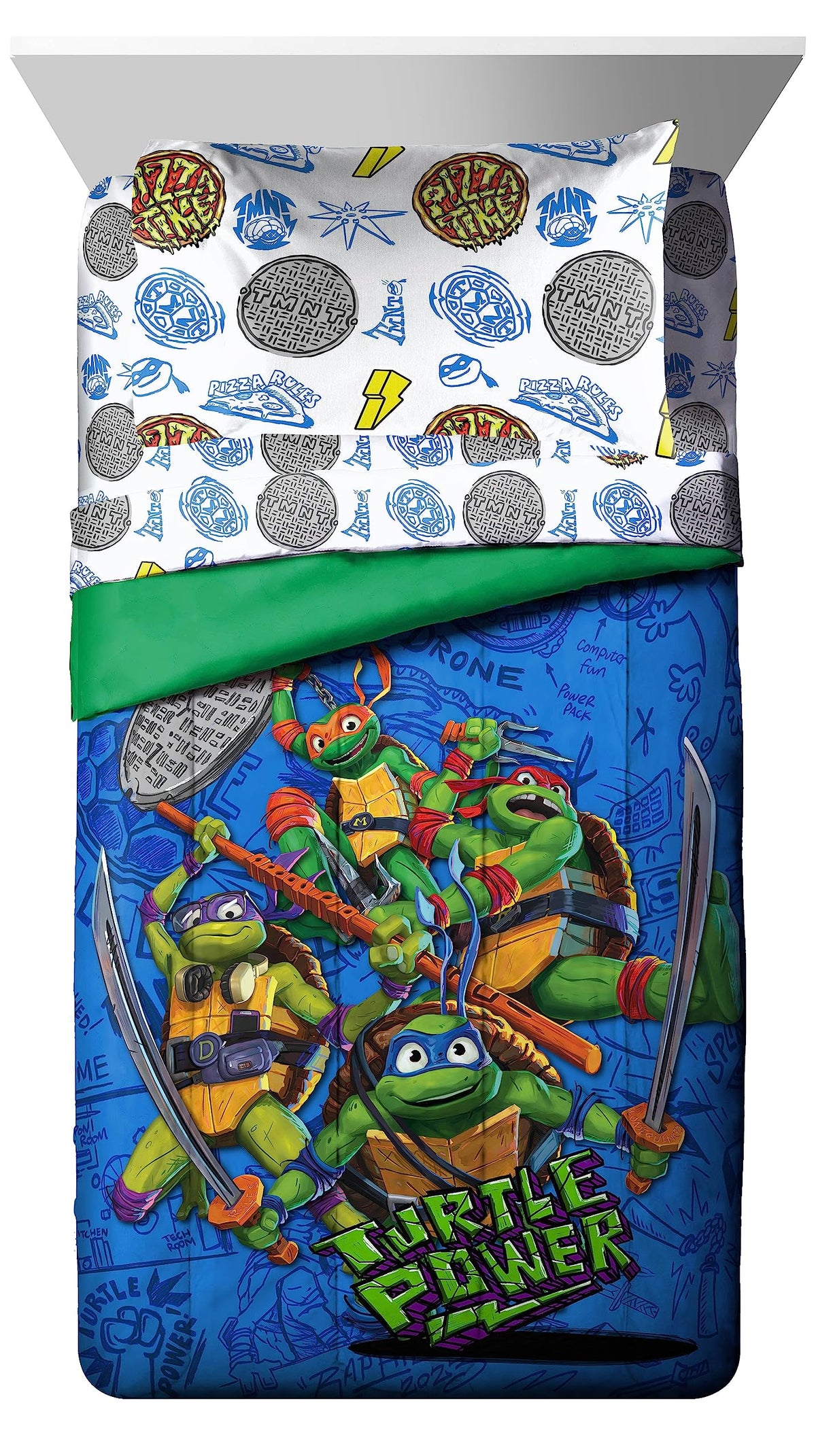 Jay Franco Nickelodeon Teenage Mutant Ninja Turtles Twin Comforter Set - 5 Piece Bedding Includes Sheet Set & Pillow Covers - Super Soft Mutant Mayhem Microfiber Bed Set