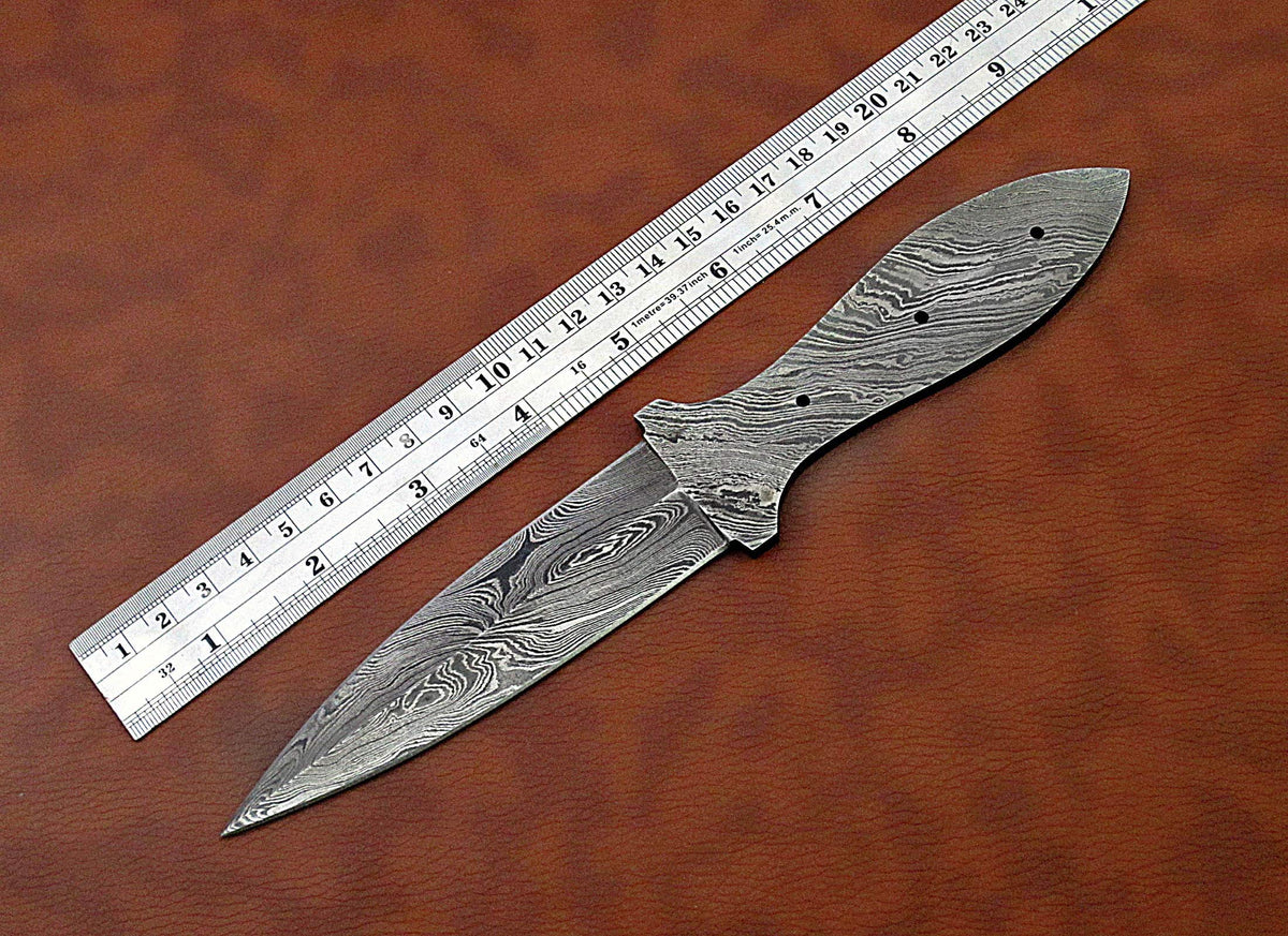 5 pieces set of 8 to 9.5 inches long hand forged twist pattern Damascus steel blank blade skinning knife set, Over all 44 inches long blades compact pocket knife blanks, knife making supplies